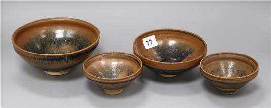 Four Chinese glazed pottery bowls diameter 17cm (largest)